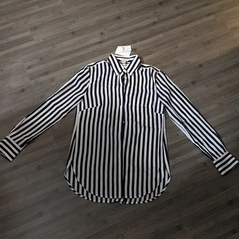 NWT J. Crew black and white striped blouse